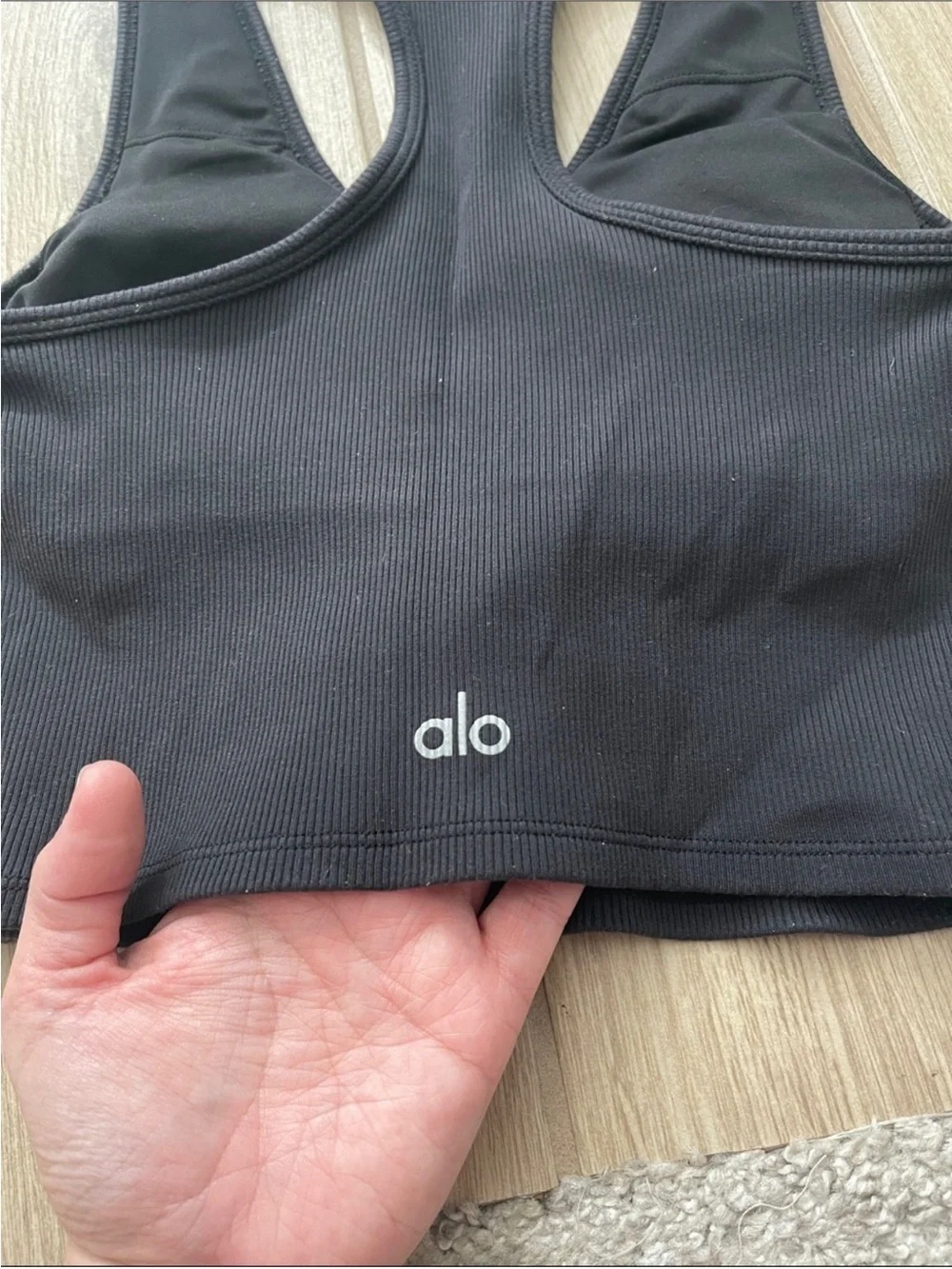 Alo Yoga Goddess Ribbed Cropped Racerback Tank Top Black Sz XS 2-4 W9565R